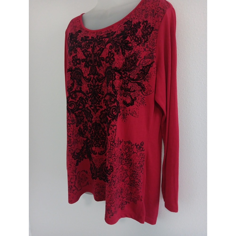 Y2K Long Sleeve T Shirt Womens Large Red with Velvet Texture Scuba Back Goth - Picture 4 of 11